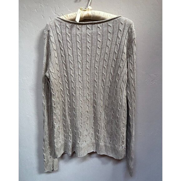 Ralph Lauren Women Italian Yarn Linen Cable-Knit V-Neck Sweater Large Tan Casual - Picture 2 of 8